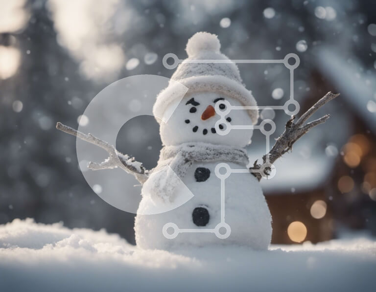 Intra Συλλεκτικό Ξύλινο Παζλ Plywood  4mm - Χιονάνθρωπος που στέκεται στο χιόνι Σε Ξύλινο Κουτί - Διαστάσεις Puzzle: 10x10 cm – 25 κομμάτια