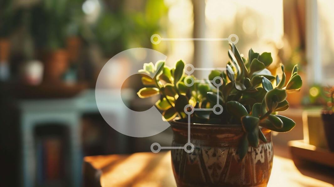 Intra Συλλεκτικό Ξύλινο Παζλ Plywood  4mm - Μικρό φυτό σε γλάστρα σε ξύλινο τραπέζι στο φως του ήλιου Σε Ξύλινο Κουτί - Διαστάσεις Puzzle: 10x10 cm – 25 κομμάτια