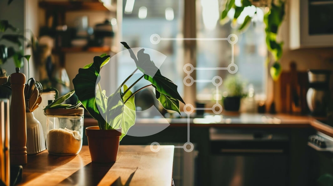 Intra Συλλεκτικό Ξύλινο Παζλ Plywood  4mm - Κουζίνα με φυτά σε γλάστρες και ανοιχτό παράθυρο Σε Ξύλινο Κουτί - Διαστάσεις Puzzle: 10x10 cm – 25 κομμάτια