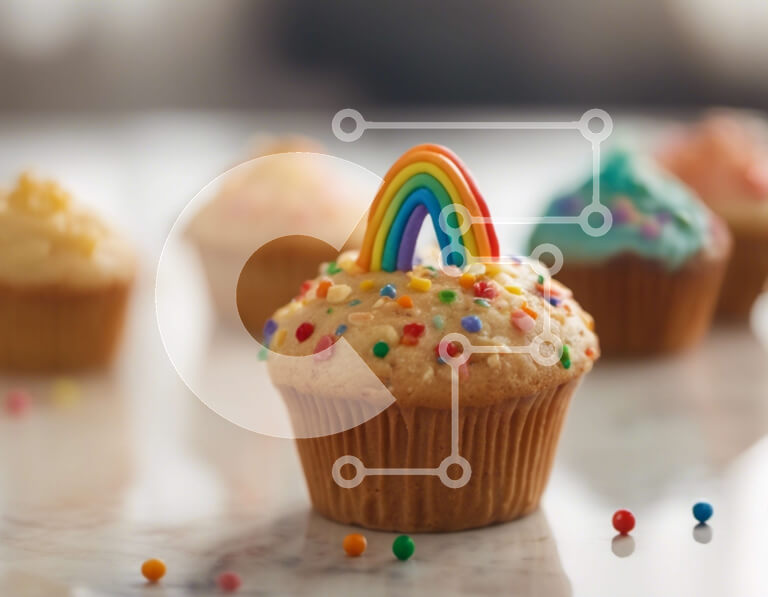 Σετ των 2 Intra Συλλεκτικό Ξύλινο Παζλ Plywood  4mm - Πολύχρωμα cupcakes με σχέδιο ουράνιου τόξου και ψεκασμούς Σε Ξύλινο Κουτί - Διαστάσεις: 10x10 cm – 25 κομμάτια