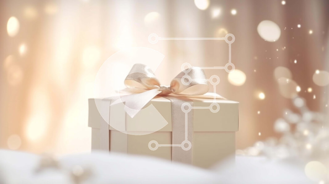 Intra Συλλεκτικό Ξύλινο Παζλ Plywood  4mm - Λευκό κουτί δώρου σε φόντο Bokeh νιφάδες χιονιού Σε Ξύλινο Κουτί - Διαστάσεις: 10x10 cm – 25 κομμάτια