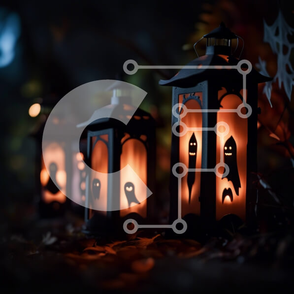 Intra Συλλεκτικό Ξύλινο Παζλ Plywood  4mm - Απόκοσμες κολοκύθες αποκριών με λαμπερά μάτια σε σκούρο φόντο Σε Ξύλινο Κουτί - Διαστάσεις: 10x10 cm – 25 κομμάτια