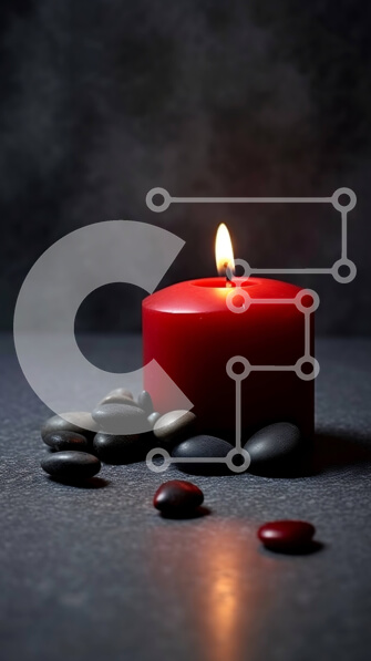 Intra Συλλεκτικό Ξύλινο Παζλ Plywood  4mm - Κόκκινο κερί με μαύρες πέτρες σε σκούρο φόντο Σε Ξύλινο Κουτί - Διαστάσεις Puzzle: 10x10 cm – 25 κομμάτια