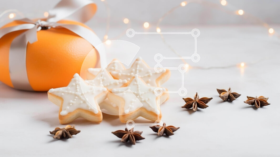 Σετ των 2 Intra Συλλεκτικό Ξύλινο Παζλ Plywood  4mm - Πορτοκαλί, μπισκότο σε σχήμα αστεριού και ξυλάκια κανέλας σε ένα τραπέζι Σε Ξύλινο Κουτί - Διαστάσεις: 10x10 cm – 25 κομμάτια