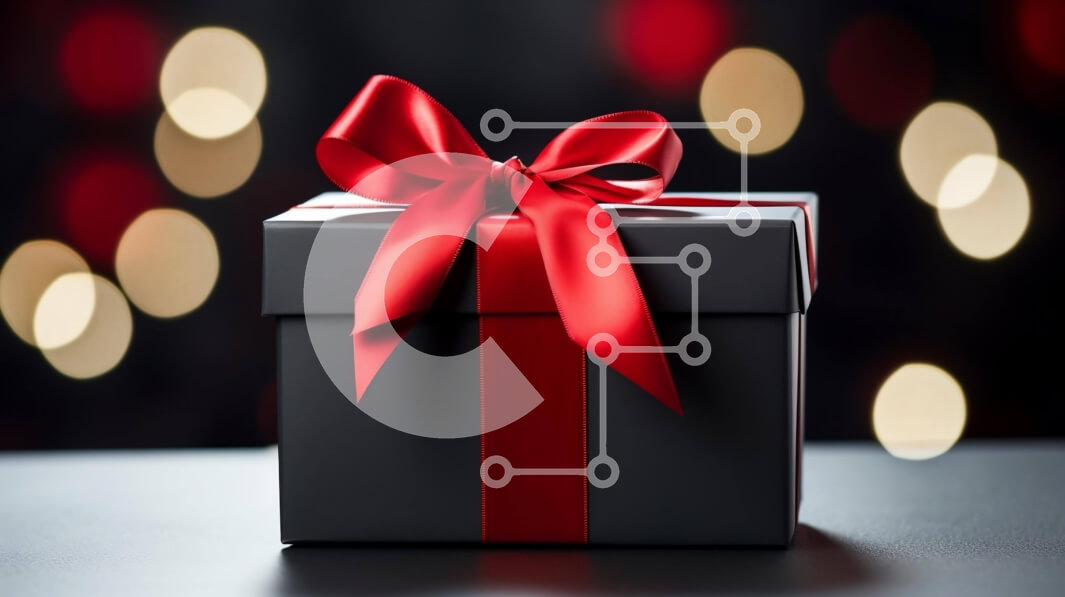 Intra Συλλεκτικό Ξύλινο Παζλ Plywood  4mm - Εορταστικό κουτί δώρου με κόκκινη κορδέλα σε φωτισμένο φόντο Σε Ξύλινο Κουτί - Διαστάσεις Puzzle: 10x10 cm – 25 κομμάτια