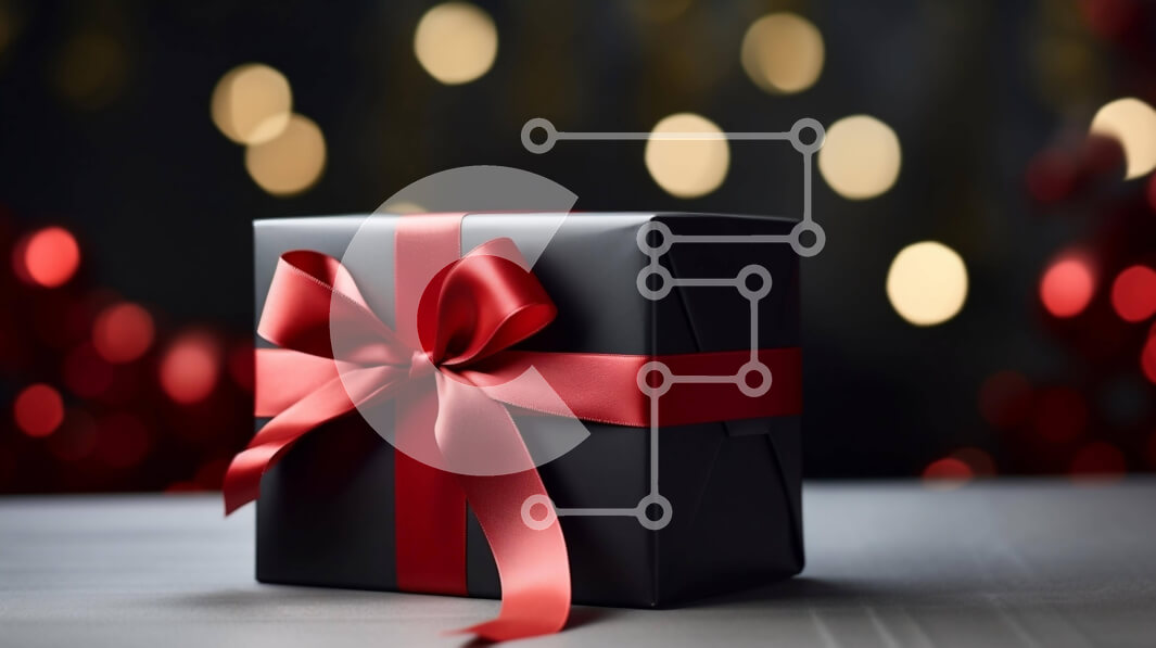 Intra Συλλεκτικό Ξύλινο Παζλ Plywood  4mm - Μαύρο κουτί δώρου με κόκκινη κορδέλα και φώτα Bokeh Σε Ξύλινο Κουτί - Διαστάσεις: 10x10 cm – 25 κομμάτια