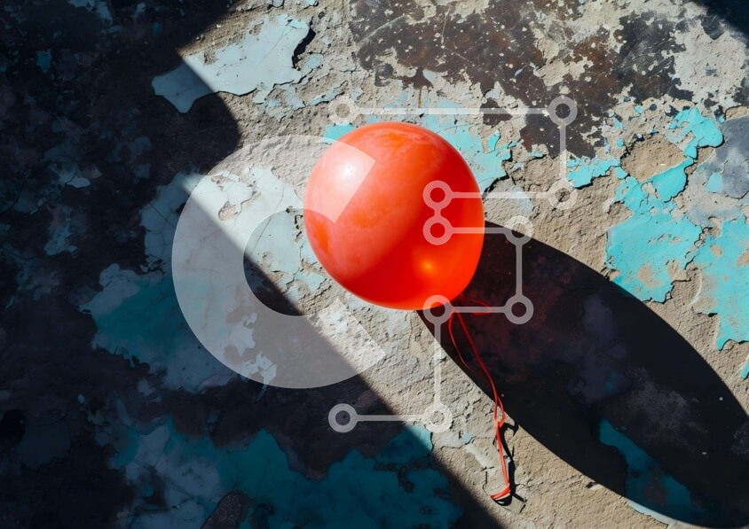 Intra Συλλεκτικό Ξύλινο Παζλ Plywood  4mm - Κόκκινο μπαλόνι σε παλιά φθαρμένη επιφάνεια Σε Ξύλινο Κουτί - Διαστάσεις: 10x10 cm – 25 κομμάτια