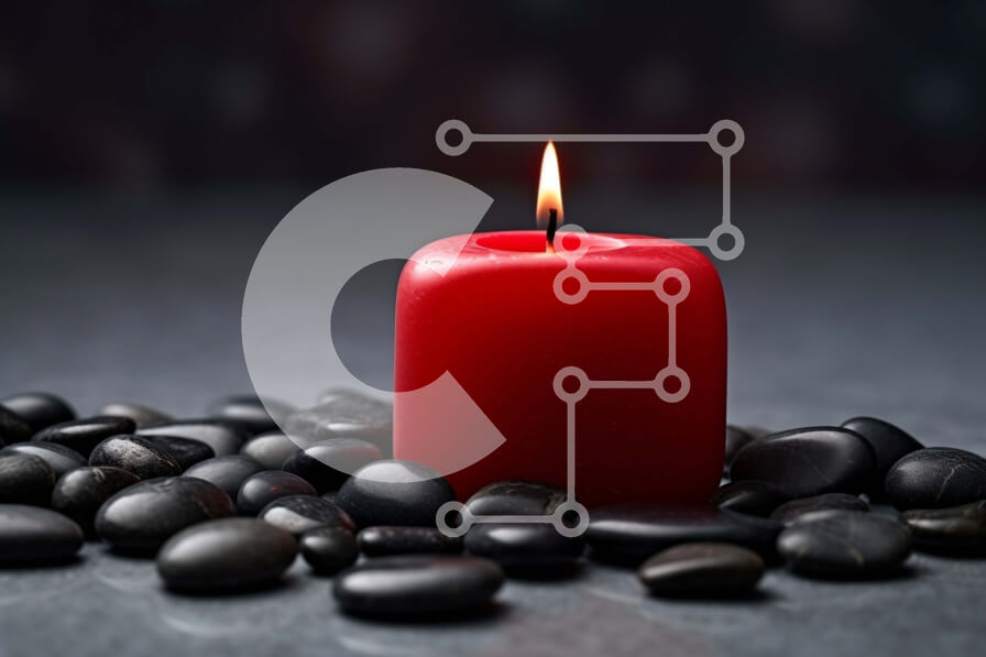 Intra Συλλεκτικό Ξύλινο Παζλ Plywood  4mm - Κόκκινο κερί στο υπόβαθρο μαύρων πετρών Στοκ Φωτογραφία Σε Ξύλινο Κουτί - Διαστάσεις Puzzle: 10x10 cm – 25 κομμάτια