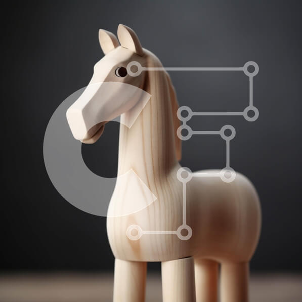 Intra Συλλεκτικό Ξύλινο Παζλ Plywood  4mm - Όμορφο ξύλινο άγαλμα αλόγων σε ρουστίκ ξύλινη επιφάνεια Σε Ξύλινο Κουτί - Διαστάσεις: 10x10 cm – 25 κομμάτια