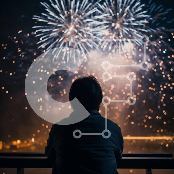 Intra Συλλεκτικό Ξύλινο Παζλ Plywood  4mm - Άτομο που παρακολουθεί πυροτεχνήματα τη νύχτα Σε Ξύλινο Κουτί - Διαστάσεις Puzzle: 10x10 cm – 25 κομμάτια