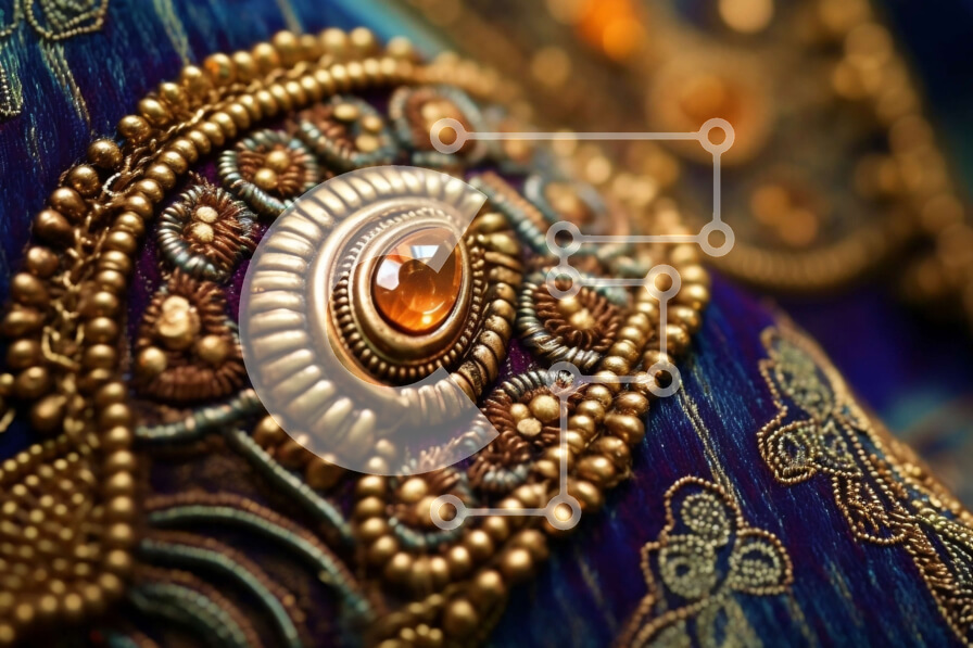 Intra Συλλεκτικό Ξύλινο Παζλ Plywood  4mm - Πολυτελές μπλε και χρυσοκέντητο ύφασμα με περίπλοκα σχέδια Σε Ξύλινο Κουτί - Διαστάσεις Puzzle: 10x10 cm – 25 κομμάτια