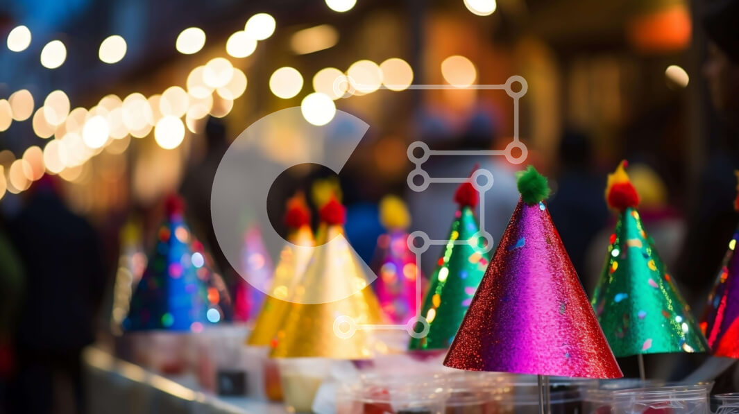 Intra Συλλεκτικό Ξύλινο Παζλ Plywood  4mm - Πολύχρωμα καπέλα για πάρτι σε ένα τραπέζι Σε Ξύλινο Κουτί - Διαστάσεις Puzzle: 10x10 cm – 25 κομμάτια