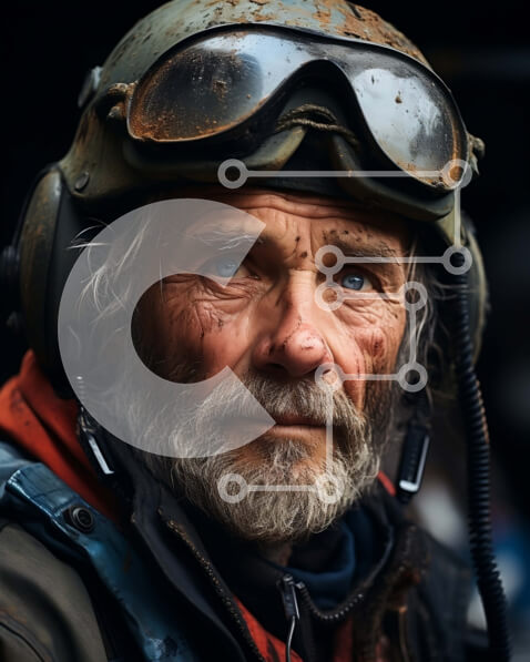 Intra Συλλεκτικό Ξύλινο Παζλ Plywood  4mm - Σοβαρός ηλικιωμένος άνδρας με ξεπερασμένη εμφάνιση που φορά κράνος και γυαλιά Σε Ξύλινο Κουτί - Διαστάσεις Puzzle: 10x10 cm – 25 κομμάτια