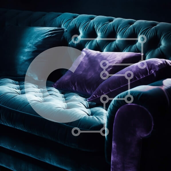 Intra Συλλεκτικό Ξύλινο Παζλ Plywood  4mm - Κομψός μωβ βελούδινος καναπές με άνετα μαξιλάρια Σε Ξύλινο Κουτί - Διαστάσεις Puzzle: 10x10 cm – 25 κομμάτια