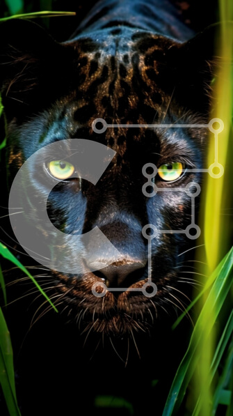 Σετ των 2 Intra Συλλεκτικό Ξύλινο Παζλ Plywood  4mm - Κομψός και λαμπερός Μαύρος Πάνθηρας με πράσινα μάτια στη πυκνή ζούγκλα Σε Ξύλινο Κουτί - Διαστάσεις: 10x10 cm – 25 κομμάτια