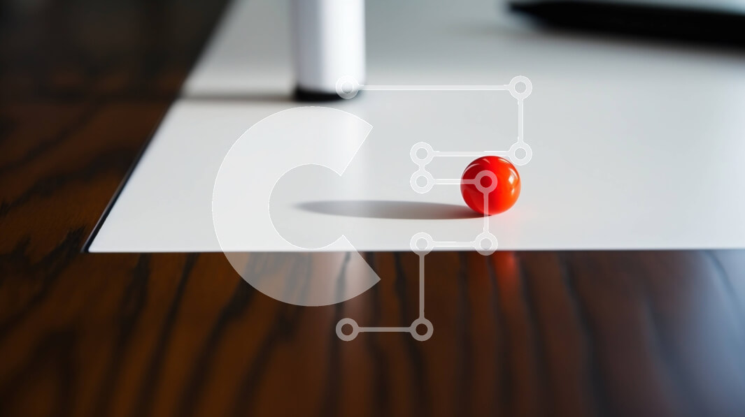 Intra Συλλεκτικό Ξύλινο Παζλ Plywood  4mm - Κόκκινη μπάλα σε λευκό τραπέζι με στυλό Σε Ξύλινο Κουτί - Διαστάσεις: 10x10 cm – 25 κομμάτια