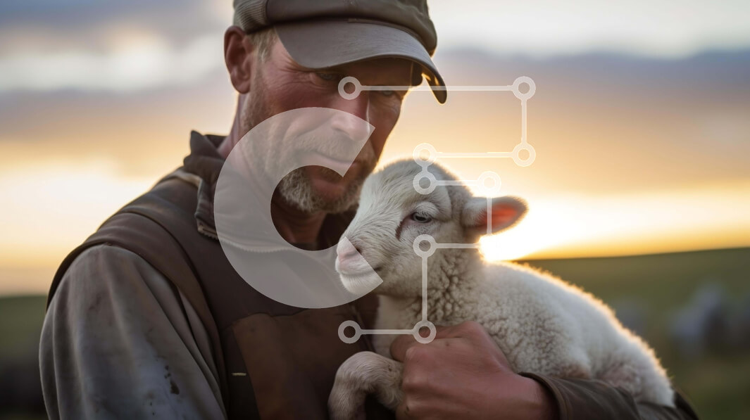 Σετ των 2 Intra Συλλεκτικό Ξύλινο Παζλ Plywood  4mm - Άτομο που κρατά ένα μικρό αρνί σε ένα χωράφι Σε Ξύλινο Κουτί - Διαστάσεις: 10x10 cm – 25 κομμάτια