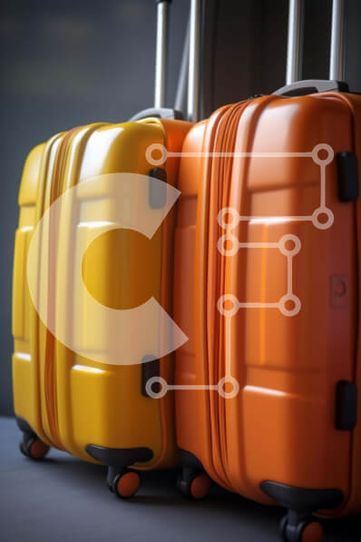 Intra Συλλεκτικό Ξύλινο Παζλ Plywood  4mm - Δύο πορτοκαλί βαλίτσες σε μια επίπεδη επιφάνεια Σε Ξύλινο Κουτί - Διαστάσεις Puzzle: 10x10 cm – 25 κομμάτια