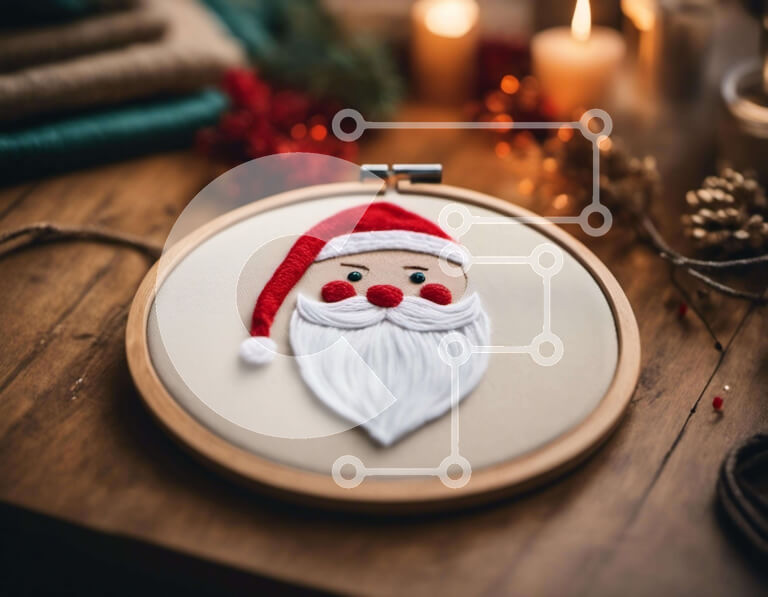 Intra Συλλεκτικό Ξύλινο Παζλ Plywood  4mm - Διακόσμηση με τσέρκι με κέντημα Άγιου Βασίλη για την περίοδο των γιορτών Σε Ξύλινο Κουτί - Διαστάσεις: 10x10 cm – 25 κομμάτια