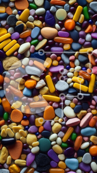 Intra Συλλεκτικό Ξύλινο Παζλ Plywood  4mm - Κοντινή όψη ενός σωρού από πολύχρωμα βότσαλα σε μαύρο φόντο Σε Ξύλινο Κουτί - Διαστάσεις Puzzle: 10x10 cm – 25 κομμάτια