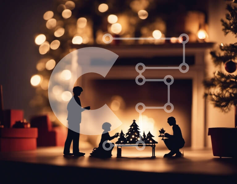 Intra Συλλεκτικό Ξύλινο Παζλ Plywood  4mm - Οικογένεια που προετοιμάζει το δείπνο κατά την περίοδο των διακοπών Σε Ξύλινο Κουτί - Διαστάσεις: 10x10 cm – 25 κομμάτια