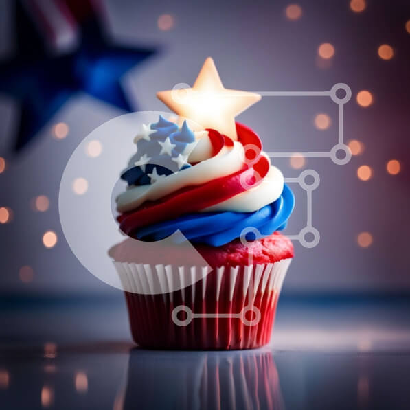 Σετ των 2 Intra Συλλεκτικό Ξύλινο Παζλ Plywood  4mm - Λαχταριστό Κόκκινο, Λευκό και Μπλε Cupcake με Αστέρια διακόσμηση Σε Ξύλινο Κουτί - Διαστάσεις: 10x10 cm – 25 κομμάτια