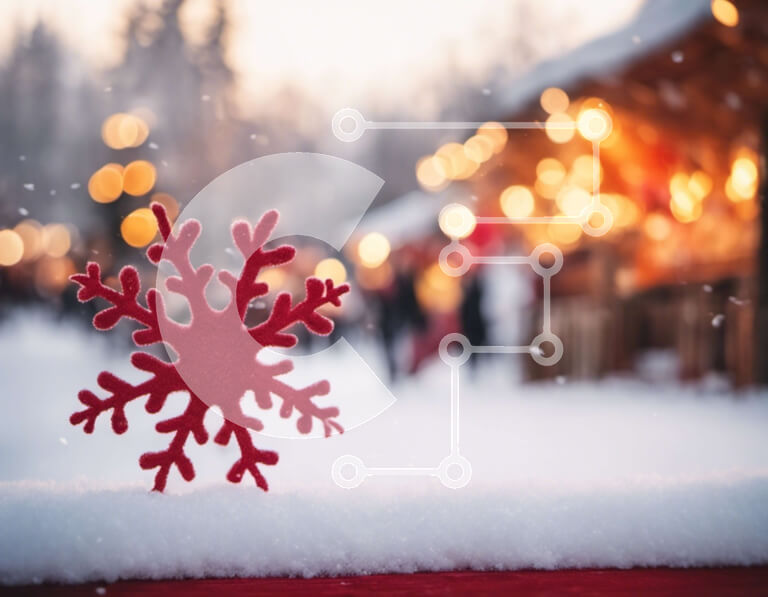 Intra Συλλεκτικό Ξύλινο Παζλ Plywood  4mm - Κόκκινη διακόσμηση με νιφάδες χιονιού το χειμώνα Σε Ξύλινο Κουτί - Διαστάσεις Puzzle: 10x10 cm – 25 κομμάτια