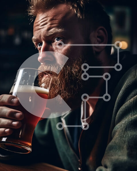 Intra Συλλεκτικό Ξύλινο Παζλ Plywood  4mm - Σοβαρός άνδρας που κρατά ποτήρι μπύρας στο Dimly-Lit Bar Σε Ξύλινο Κουτί - Διαστάσεις Puzzle: 10x10 cm – 25 κομμάτια