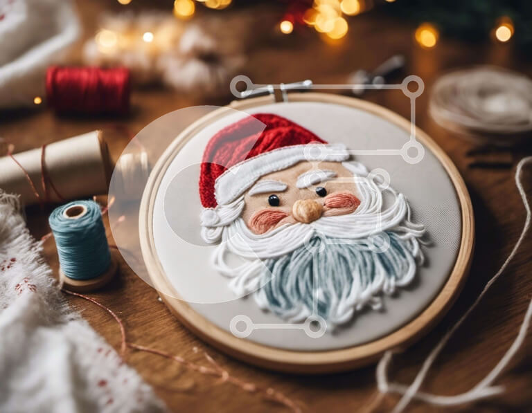 Intra Συλλεκτικό Ξύλινο Παζλ Plywood  4mm - Τσέρκι κεντήματος Άγιου Βασίλη με Χριστουγεννιάτικα στολίδια Σε Ξύλινο Κουτί - Διαστάσεις: 10x10 cm – 25 κομμάτια