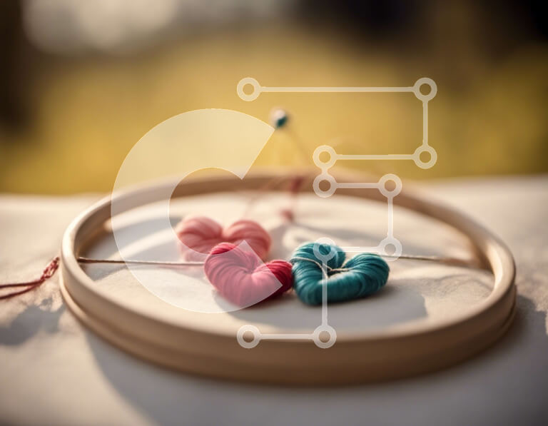 Intra Συλλεκτικό Ξύλινο Παζλ Plywood  4mm - Κεντητικό τσέρκι σε σχήμα καρδιάς με πολύχρωμο νήμα και εργαλεία πλεξίματος Σε Ξύλινο Κουτί - Διαστάσεις Puzzle: 10x10 cm – 25 κομμάτια