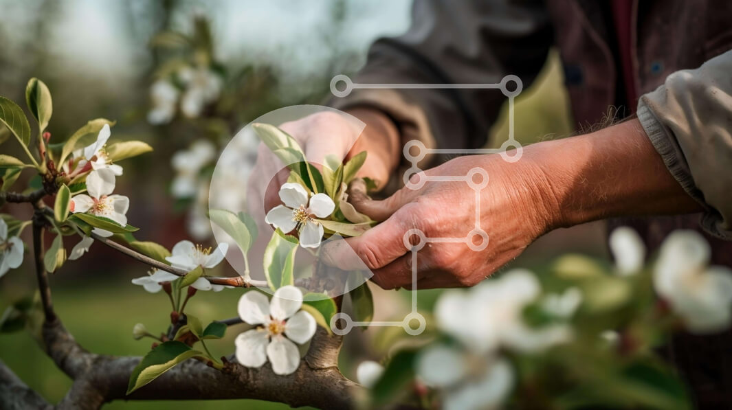 Intra Συλλεκτικό Ξύλινο Παζλ Plywood  4mm - Άνδρας που κόβει ανθισμένα κλαδιά μηλιάς Σε Ξύλινο Κουτί - Διαστάσεις: 10x10 cm – 25 κομμάτια