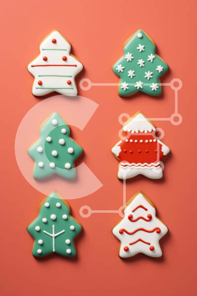 Intra Συλλεκτικό Ξύλινο Παζλ Plywood  4mm - Πολύχρωμα μπισκότα δέντρων και νιφάδων χιονιού σε πορτοκαλί φόντο Σε Ξύλινο Κουτί - Διαστάσεις: 10x10 cm – 25 κομμάτια