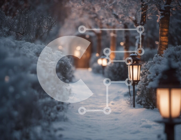 Intra Συλλεκτικό Ξύλινο Παζλ Plywood  4mm - Χιονισμένο μονοπάτι με φανάρια και δέντρα Σε Ξύλινο Κουτί - Διαστάσεις Puzzle: 10x10 cm – 25 κομμάτια