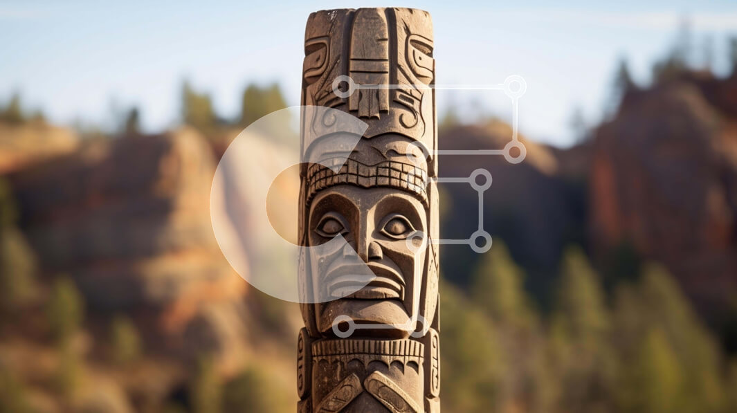 Intra Συλλεκτικό Ξύλινο Παζλ Plywood  4mm - Ξύλινος πόλος τοτέμ με δέντρα και βουνά Σε Ξύλινο Κουτί - Διαστάσεις: 10x10 cm – 25 κομμάτια