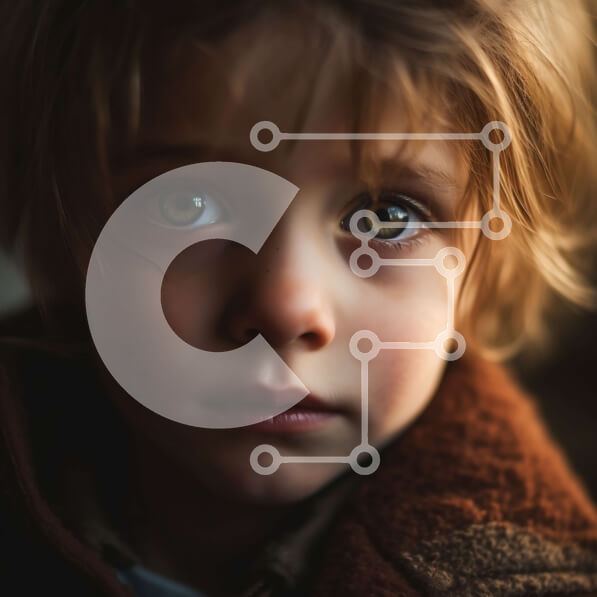 Intra Συλλεκτικό Ξύλινο Παζλ Plywood  4mm - Σοβαρό πορτρέτο ενός παιδιού με λαμπερά πράσινα μάτια και σγουρά καστανά μαλλιά Σε Ξύλινο Κουτί - Διαστάσεις Puzzle: 10x10 cm – 25 κομμάτια