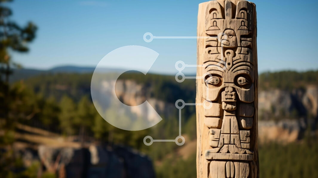 Intra Συλλεκτικό Ξύλινο Παζλ Plywood  4mm - Αυθεντικός πόλος τοτέμ ιθαγενών Αμερικανών στο Woodland Σε Ξύλινο Κουτί - Διαστάσεις Puzzle: 10x10 cm – 25 κομμάτια