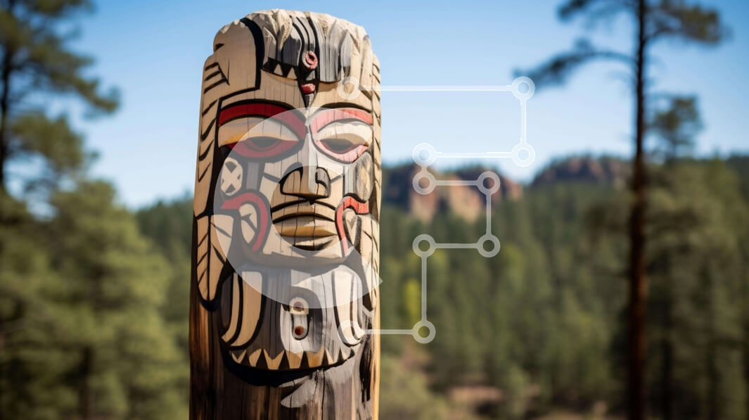 Intra Συλλεκτικό Ξύλινο Παζλ Plywood  4mm - Ιθαγενής Αμερικανός πόλος τοτέμ στη φύση Σε Ξύλινο Κουτί - Διαστάσεις: 10x10 cm – 25 κομμάτια