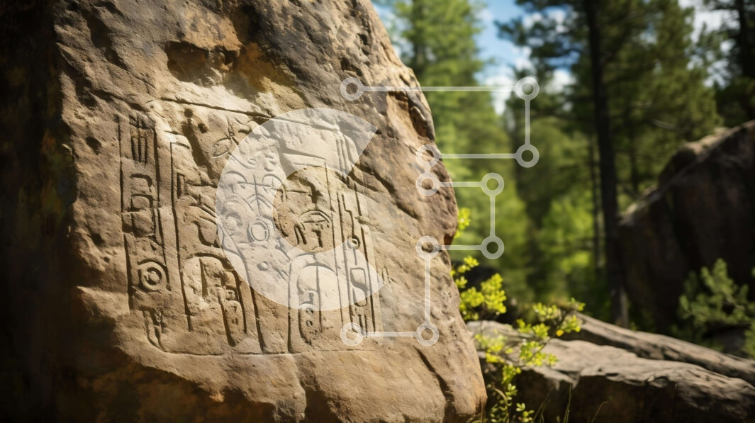 Intra Συλλεκτικό Ξύλινο Παζλ Plywood  4mm - Αρχαία γλυπτά βράχου με φόντο δέντρο Σε Ξύλινο Κουτί - Διαστάσεις Puzzle: 10x10 cm – 25 κομμάτια