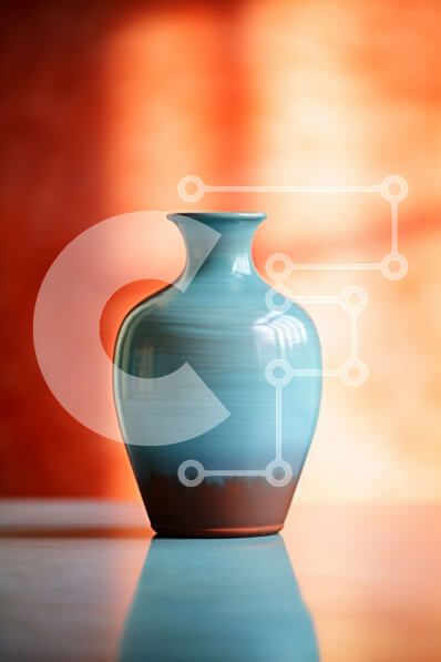 Intra Συλλεκτικό Ξύλινο Παζλ Plywood  4mm - Μπλε βάζο σε πορτοκαλί τραπέζι Σε Ξύλινο Κουτί - Διαστάσεις Puzzle: 10x10 cm – 25 κομμάτια