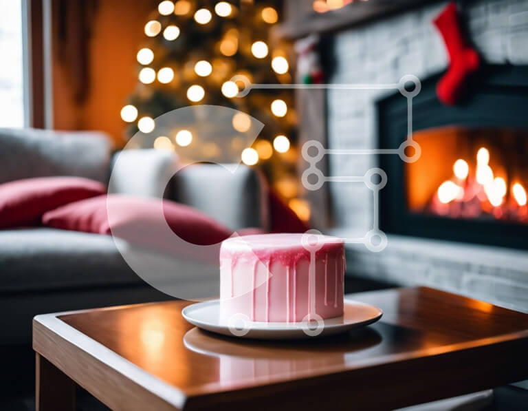 Σετ των 2 Intra Συλλεκτικό Ξύλινο Παζλ Plywood  4mm - Ροζ κέικ σε τραπεζάκι σαλονιού με τζάκι Σε Ξύλινο Κουτί - Διαστάσεις: 10x10 cm – 25 κομμάτια