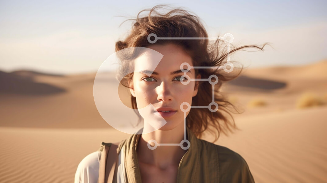 Intra Συλλεκτικό Ξύλινο Παζλ Plywood  4mm - Γυναίκα που στέκεται στην έρημο με αμμόλοφους στο φόντο Σε Ξύλινο Κουτί - Διαστάσεις: 10x10 cm – 25 κομμάτια