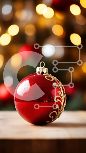 Intra Συλλεκτικό Ξύλινο Παζλ Plywood  4mm - Κόκκινο στολίδι σε ξύλινο τραπέζι με πολύχρωμα φώτα Σε Ξύλινο Κουτί - Διαστάσεις: 10x10 cm – 25 κομμάτια