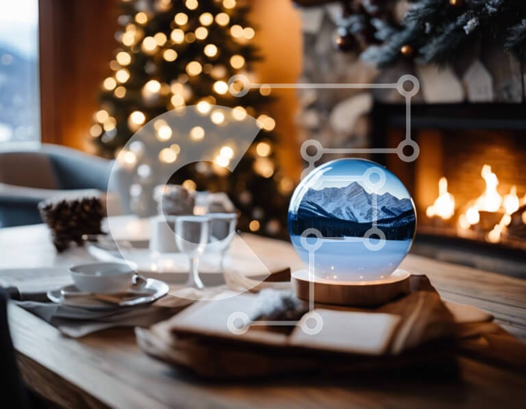 Intra Συλλεκτικό Ξύλινο Παζλ Plywood  4mm - Snow Globe σε τραπεζαρία μπροστά από το τζάκι Σε Ξύλινο Κουτί - Διαστάσεις Puzzle: 10x10 cm – 25 κομμάτια