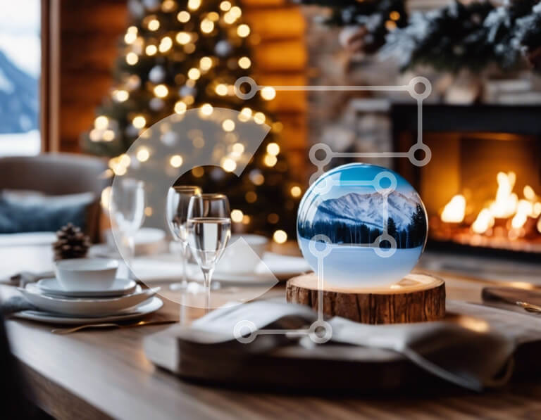 Intra Συλλεκτικό Ξύλινο Παζλ Plywood  4mm - Κομψό σετ τραπεζαρίας με Scenic Glass Globe Σε Ξύλινο Κουτί - Διαστάσεις Puzzle: 10x10 cm – 25 κομμάτια