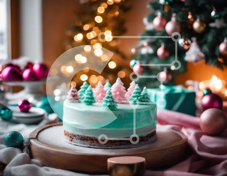 Σετ των 2 Intra Συλλεκτικό Ξύλινο Παζλ Plywood  4mm - Διακοσμημένο κέικ με πράσινο και μπλε γλάσο στο χριστουγεννιάτικο τραπέζι Σε Ξύλινο Κουτί - Διαστάσεις: 10x10 cm – 25 κομμάτια