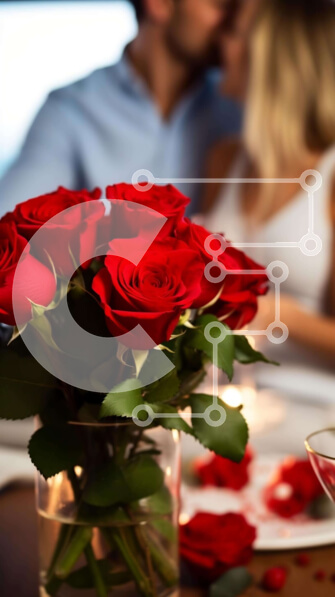 Intra Συλλεκτικό Ξύλινο Παζλ Plywood  4mm - Ρομαντικό δείπνο για την ημέρα του Αγίου Βαλεντίνου με ζευγάρι να φιλιούνται σε σκηνικό κόκκινο τριαντάφυλλο Σε Ξύλινο Κουτί - Διαστάσεις: 10x10 cm – 25 κομμάτια