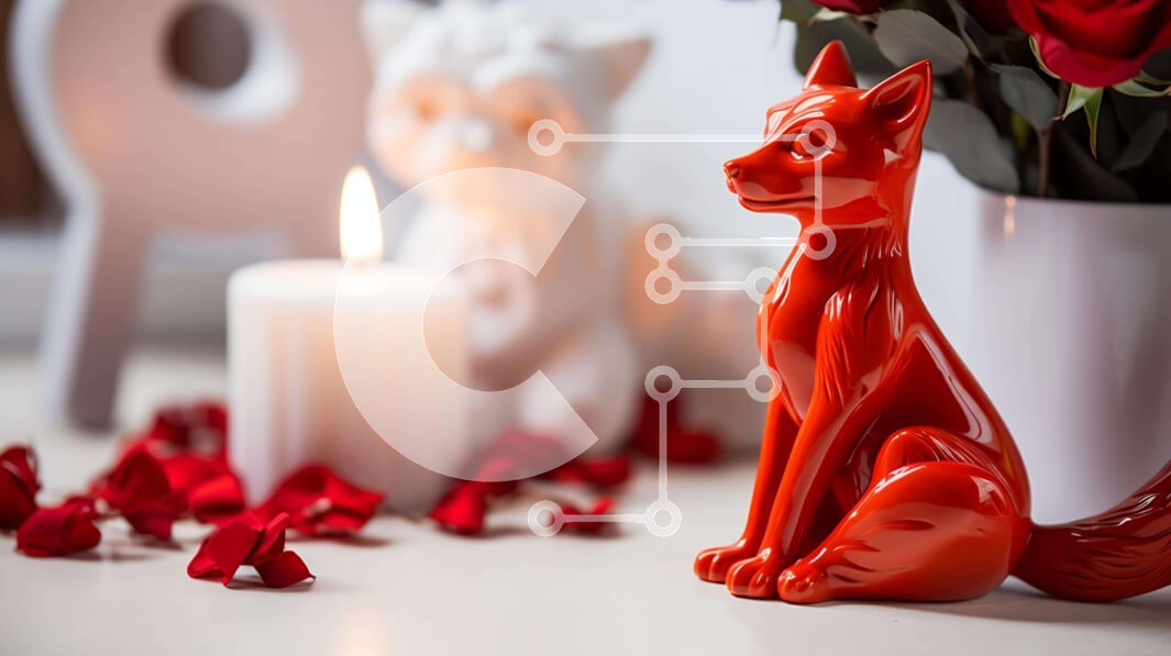 Intra Συλλεκτικό Ξύλινο Παζλ Plywood  4mm - Ειδώλιο αλεπούς ημέρας του Αγίου Βαλεντίνου με τριαντάφυλλα και κερί Σε Ξύλινο Κουτί - Διαστάσεις Puzzle: 10x10 cm – 25 κομμάτια