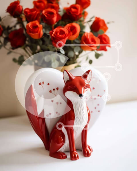 Intra Συλλεκτικό Ξύλινο Παζλ Plywood  4mm - Ειδώλιο κόκκινης αλεπούς με τριαντάφυλλα και διακοσμητικά στολίδια Σε Ξύλινο Κουτί - Διαστάσεις: 10x10 cm – 25 κομμάτια