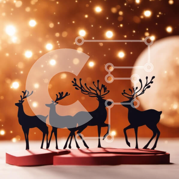 Intra Συλλεκτικό Ξύλινο Παζλ Plywood  4mm - Χριστουγεννιάτικες σιλουέτες ελαφιών σε κόκκινο φόντο Σε Ξύλινο Κουτί - Διαστάσεις: 10x10 cm – 25 κομμάτια