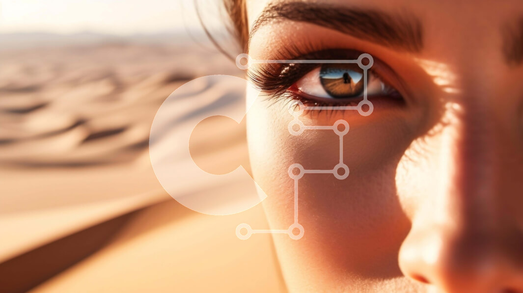 Intra Συλλεκτικό Ξύλινο Παζλ Plywood  4mm - Κοντινό πλάνο του ματιού μιας γυναίκας στην έρημο Σε Ξύλινο Κουτί - Διαστάσεις: 10x10 cm – 25 κομμάτια